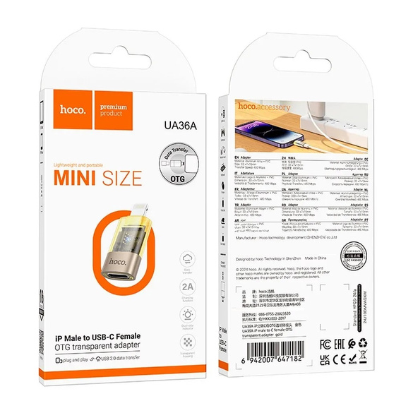 Адаптер HOCO - USB-C TYPE-C на Lightning, Black