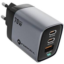 Зарядное устройство Forcell USB-A / 2x USB-C 3.45A GaN 70W PD QC 4.0, серый