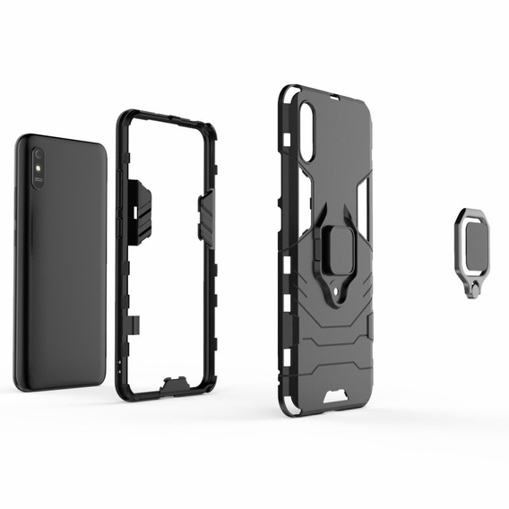 Чехол до Xiaomi Redmi 9A, Kickstand Ring, чёрный