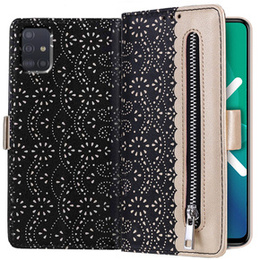 Чохол-кришка для Samsung Galaxy A51, Wallet Pocket Zipper Lace, чорний