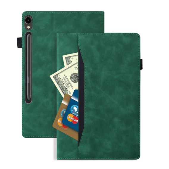 Чехол для Samsung Galaxy Tab S10 FE+ Plus, Classic, с местом для стилуса, зелёный