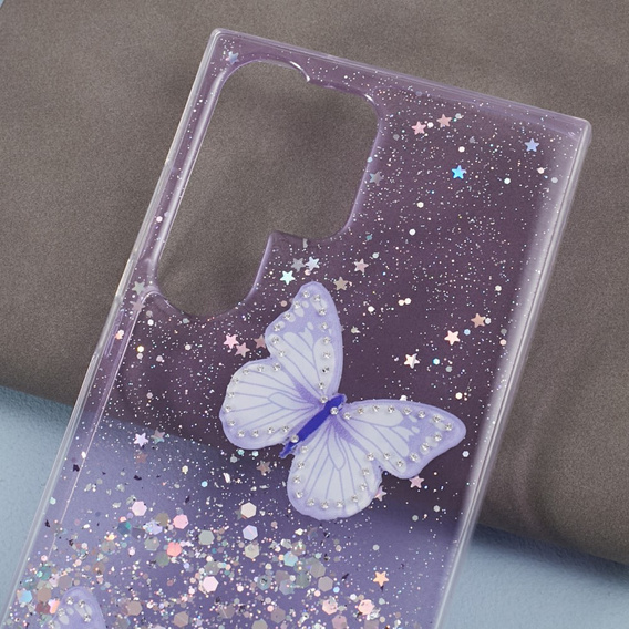 Чехол для Samsung Galaxy S24 Ultra, Glitter Butterfly, фиолетовый