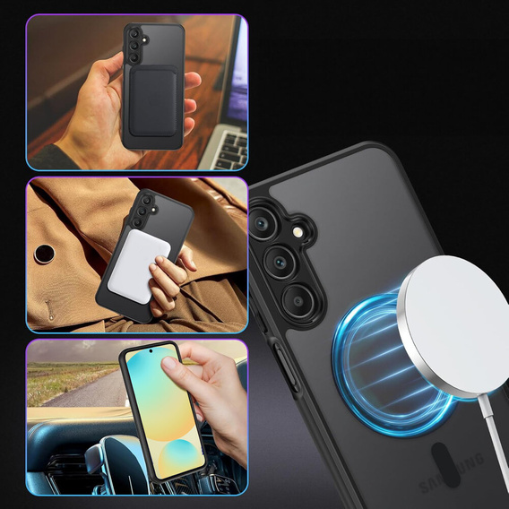 Чохол для Samsung Galaxy S24 FE, для MagSafe, ERBORD Matt Case, чорний + захисне скло
