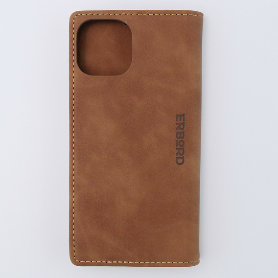 Чехол для iPhone 15, ERBORD Vintage, бумажник с клапаном, коричневый