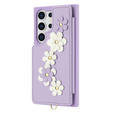 Чехол для Samsung Galaxy S25 Ultra, Leather Flower Card Slot, фиолетовый