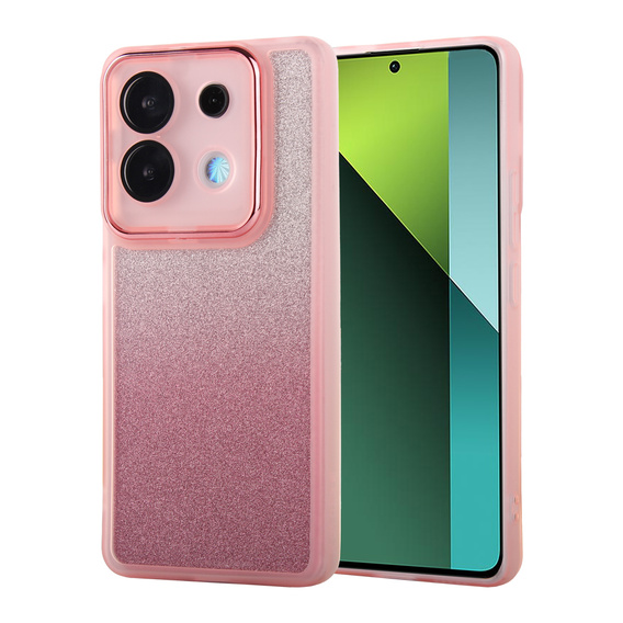 Чохол для Xiaomi Redmi Note 13 5G, Glittery Powder, рожевий + загартоване скло 9H