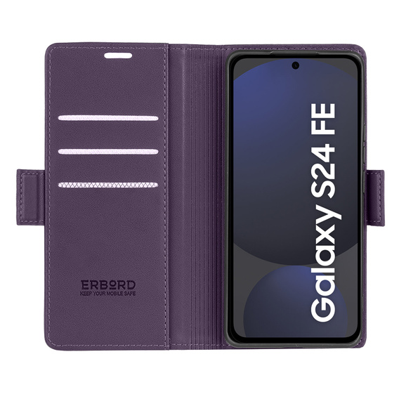 Чохол для Samsung Galaxy S24 FE, ERBORD Glossy Litchi, гаманець з клапаном, фіолетовий