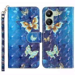 Откидной чехол для Xiaomi Redmi 13C / Poco C65, Wallet, Butterflies синий