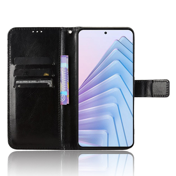 Откидной чехол для Xiaomi Redmi Note 14 4G, Crazy Horse Wallet, чёрный