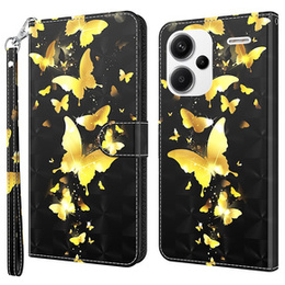 Откидной чехол для Xiaomi Redmi Note 13 Pro+, Wallet, Butterflies золотой