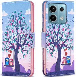 Откидной чехол для Xiaomi Redmi Note 13 Pro 5G, Wallet, Owls & Tree