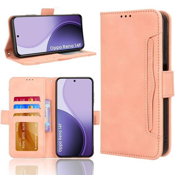 Чехол-флип для Oppo Reno 14F, слот для карт, кошелек, розовый