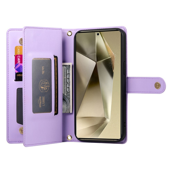 Откидной чехол для Samsung Galaxy S25 Ultra, Wallet Zipper Pocket, фиолетовый