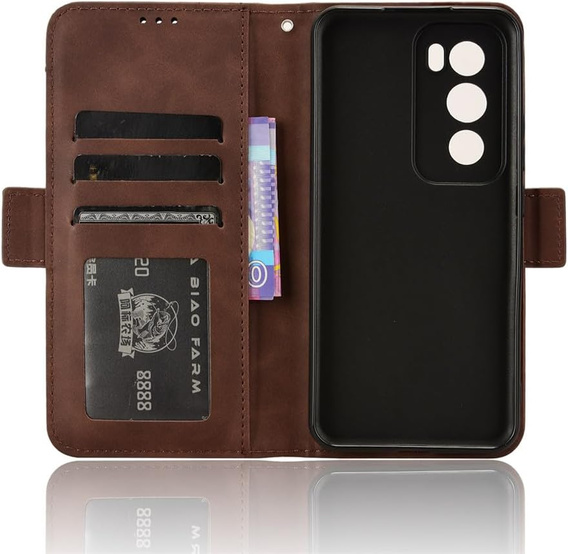 Футляр з клапаном для Oppo Reno 12 Pro, Card Slot, коричневий