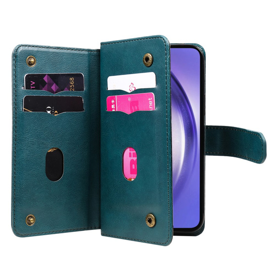 чехол с клапаном для Samsung Galaxy A55 5G, 10 Card Slots Wallet, зелёный