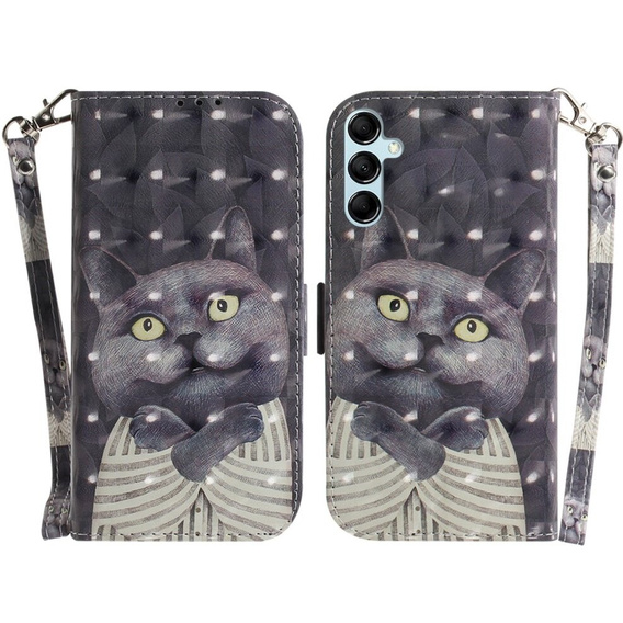 Чохол-книжка для Samsung Galaxy A15, Cat, сірий + скло 9H