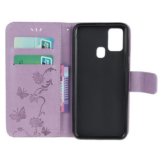 Откидной чехол для Samsung Galaxy M21, Butterfly Flower, фиолетовый