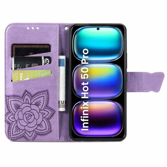 Откидной чехол для Infinix Hot 50 Pro+ 4G, Butterfly, фиолетовый