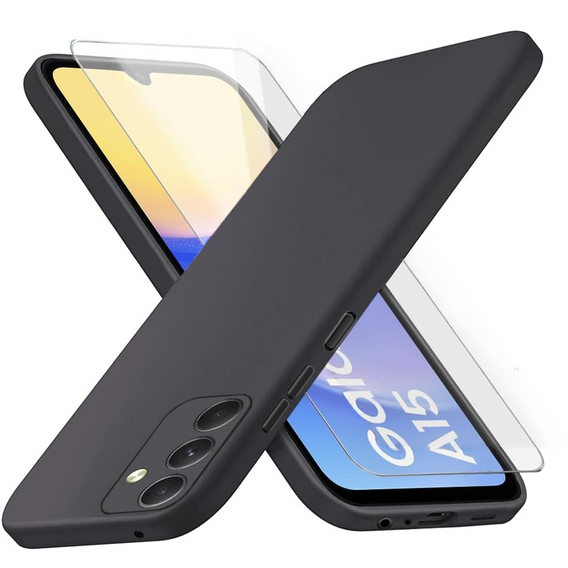 Чохол для Samsung Galaxy A15, Silicone Lite, чорний + скло 9H