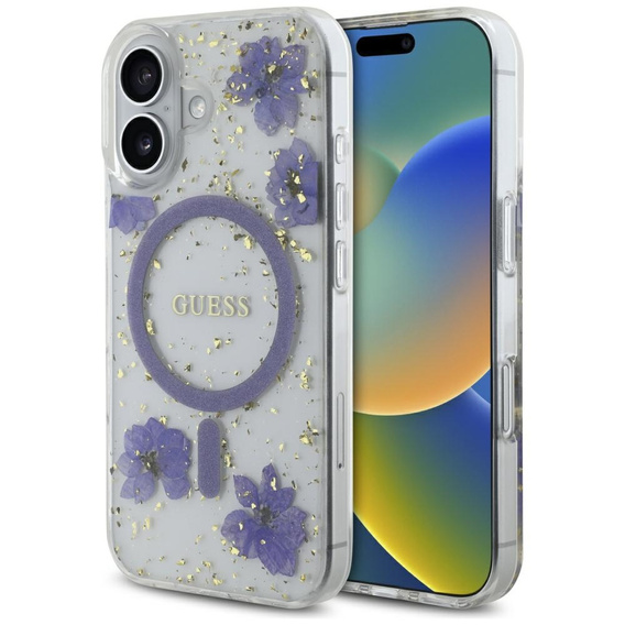Чехол GUESS HC MagSafe Resin Flowers and Glitter для iPhone 16