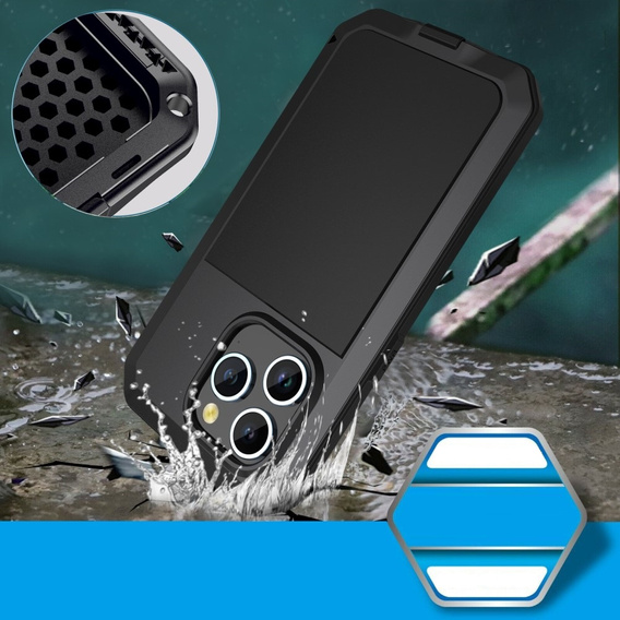 Чехол для iPhone 15 Pro, бронированный, со встроенным стеклом, чёрный