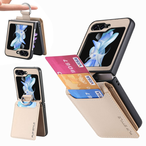 Чохол для Samsung Galaxy Z Flip7 FE / Z Flip6, Card Slot Ring Case, бежевий