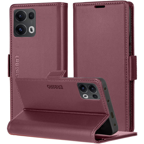 Чохол для Oppo Reno 13 Pro, ERBORD Glossy Litchi, гаманець з клапаном, червоний