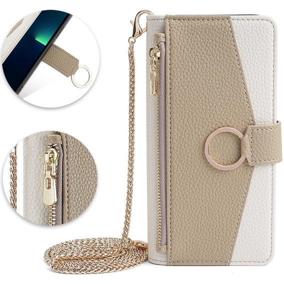 Чохол-книжка для iPhone 15, Wallet Zipper Pocket, з дзеркалом, білий