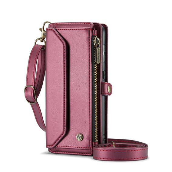 Чехол CASEME для Samsung Galaxy S24 FE, RFID Leather Wallet, с плечевым ремнем, красный