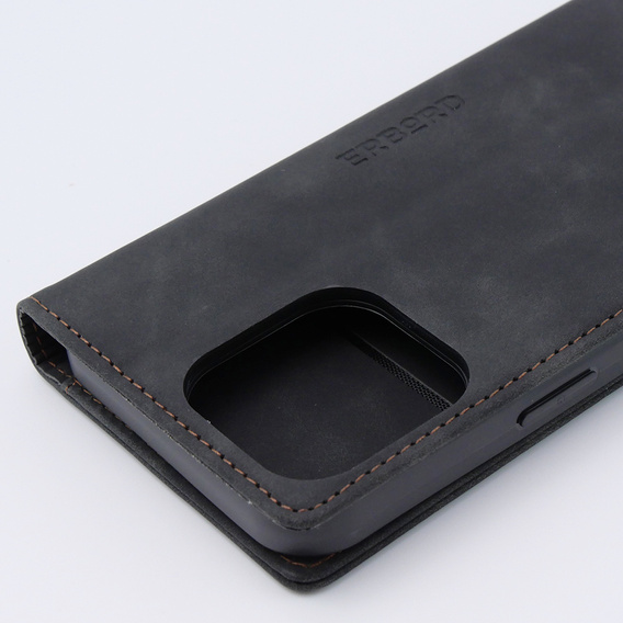 Чехол для iPhone 15 Pro Max, ERBORD Vintage, бумажник с клапаном, чёрный