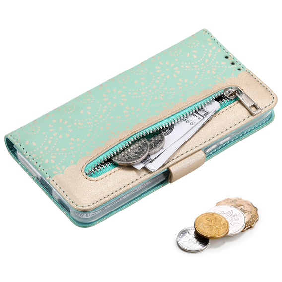 Чохол-кришка для Samsung Galaxy S22+ Plus 5G, Wallet Pocket Zipper Lace, зелений
