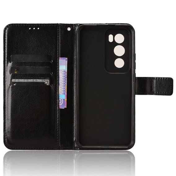 Откидной чехол для Oppo Reno 12 Pro, Crazy Horse Wallet, чёрный