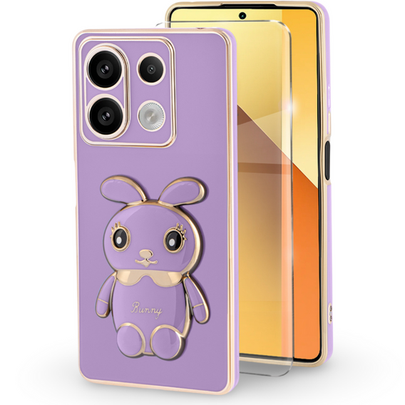 Чохол для Xiaomi Redmi Note 13 5G, Rabbit, фіолетовий + загартоване скло 9H