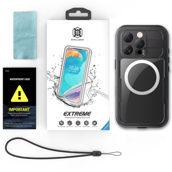 Водонепроникний чохол IP68 для iPhone 16 Pro, SHELLBOX MagSafe, чорний