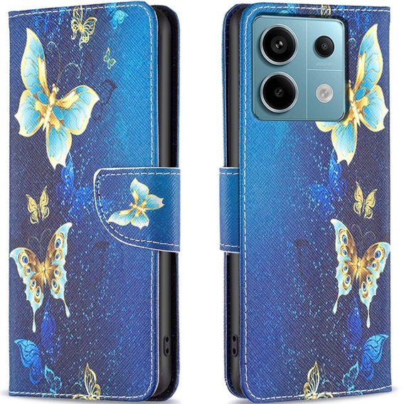 Откидной чехол для Xiaomi Redmi Note 13 Pro 5G, Wallet, Butterflies синий
