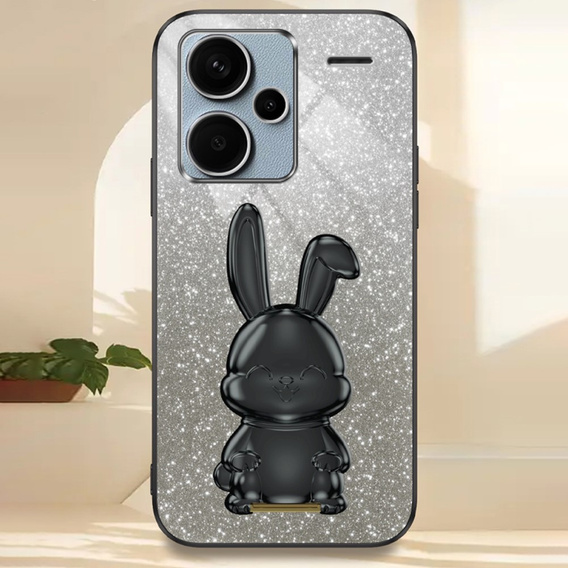 Чехол для Xiaomi Redmi Note 13 Pro+, Glitter Rabbit, с выдвижной подставкой, чёрный