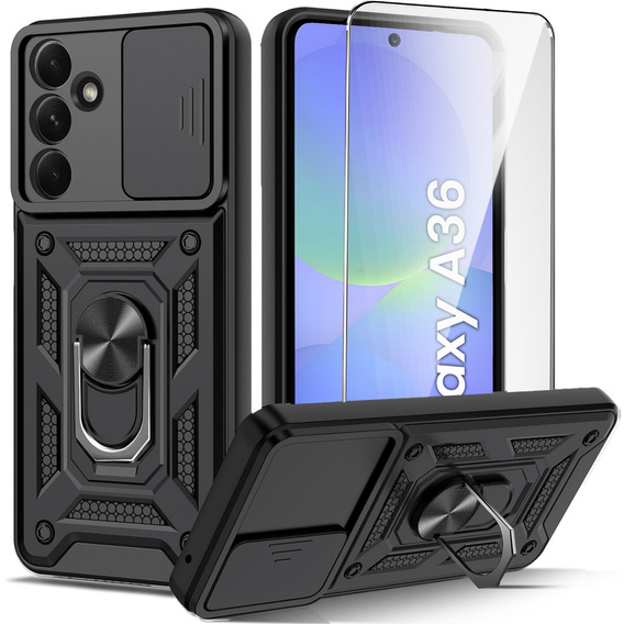 Броньований чохол для Samsung Galaxy A36, CamShield Slide, чорний + Загартоване скло 9H