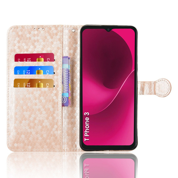Чохол-фліп для T Phone 3 5G, Wallet Rhombus, золотий