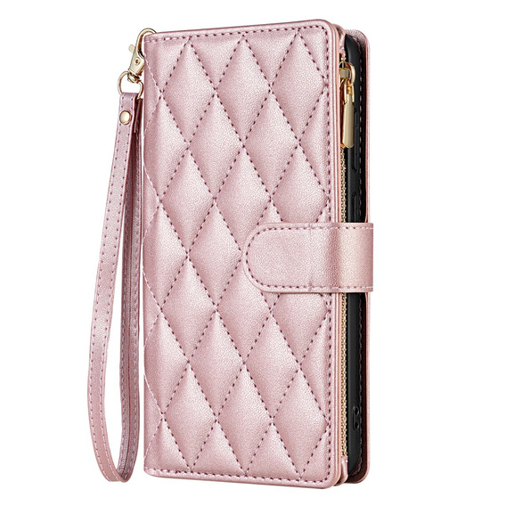 Чохол-сумка для Samsung Galaxy A56 5G, Rhombus Crossbody Leather, рожевий rose gold