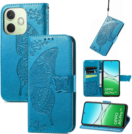 Откидной чехол для Oppo A5 Pro 5G, Butterfly, синий