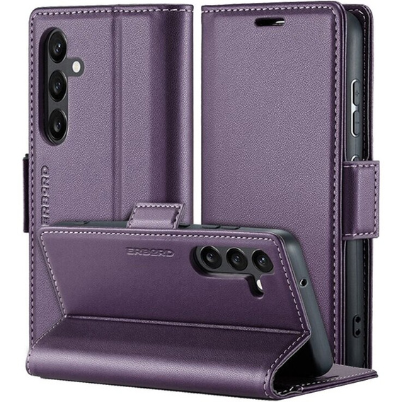 Чехол для Samsung Galaxy A25 5G, ERBORD Glossy Litchi, кошелек с клапаном, фиолетовый