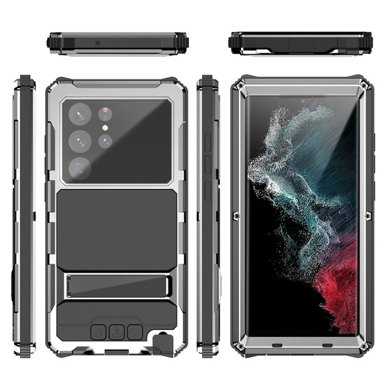 Чехол для Samsung Galaxy S22 Ultra, R-JUST, бронированный, серебристый