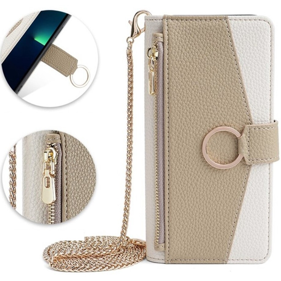 Чохол-книжка для iPhone 14 Pro Max, Wallet Zipper Pocket, з дзеркалом, білий