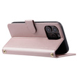 чехол-крышка для iPhone 16 Pro Max, Rhombus Crossbody Leather, розовый rose gold