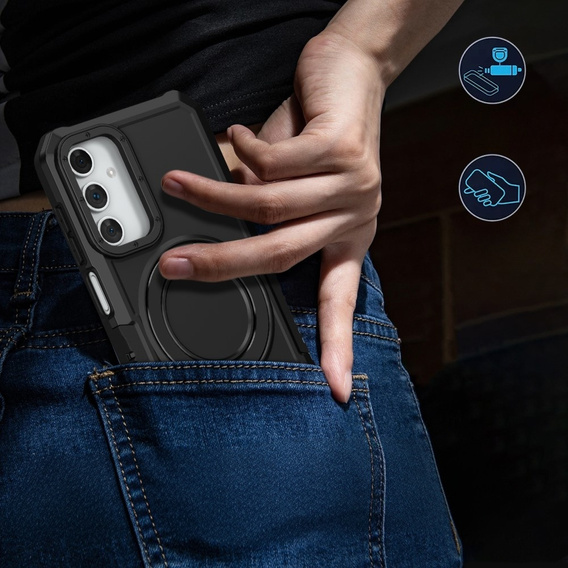 Чехол до Samsung Galaxy A15 5G, Kickstand Ring, чёрный + стекло 9H