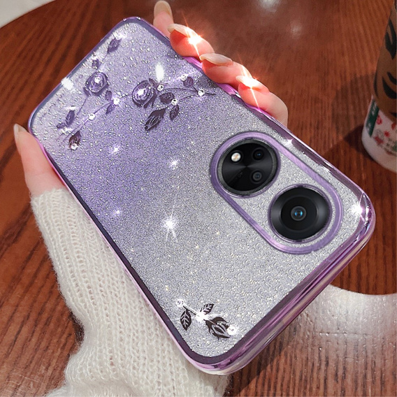 Чохол для Oppo A78 4G, Glitter Flower, фіолетовий