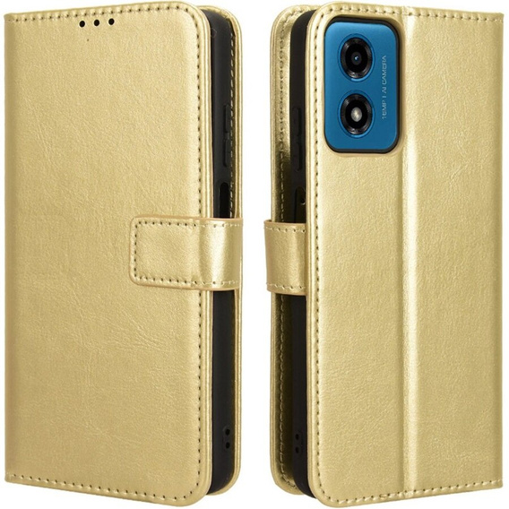 Футляр з клапаном для Motorola Moto E14, Crazy Horse Wallet, золотий