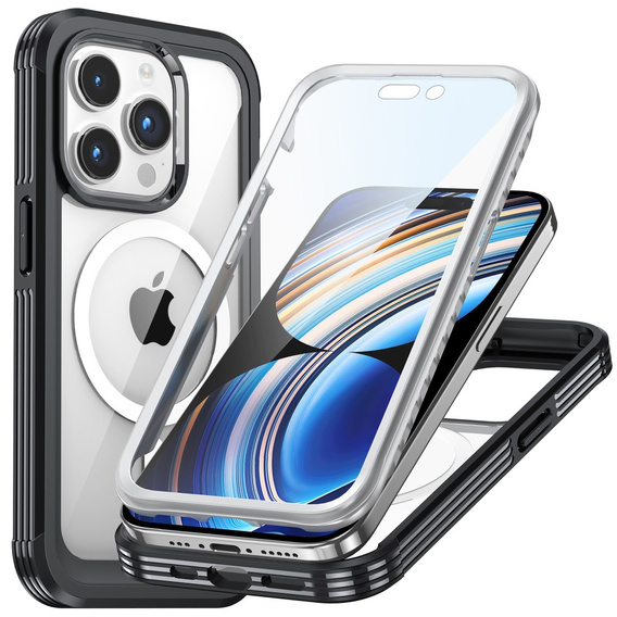 Чохол для iPhone 15 Pro, броньований Full Protect 360° для MagSafe, скло для екрану, чорний