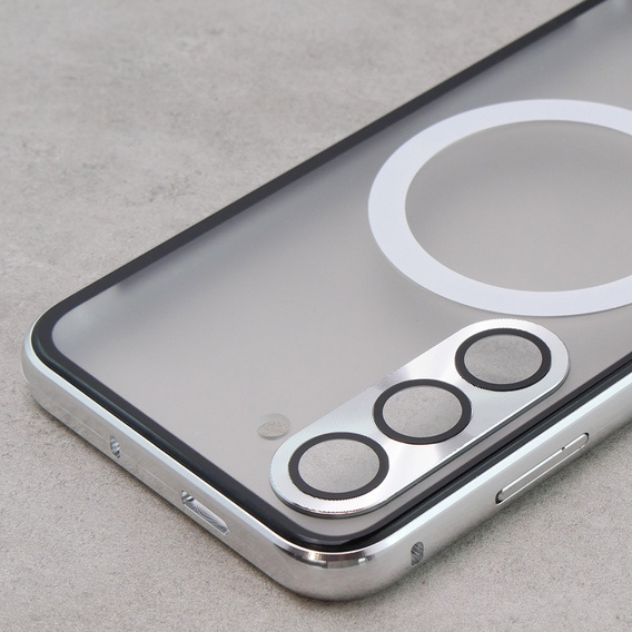 Магнитный чехол с двойным стеклом MagSafe для Samsung Galaxy S23, серебряный