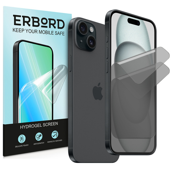 2 x Плівка для захисту iPhone 15, антишпигунський гідрогель ERBORD